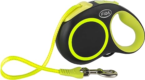Fida Retractable Dog Leash, Reflective 16ft Heavy Duty Pet Walking Leash for Medium/Large Dog up to 110 lbs, Tangle Free. One-Hand Brake (Large, Neon Yellow)
