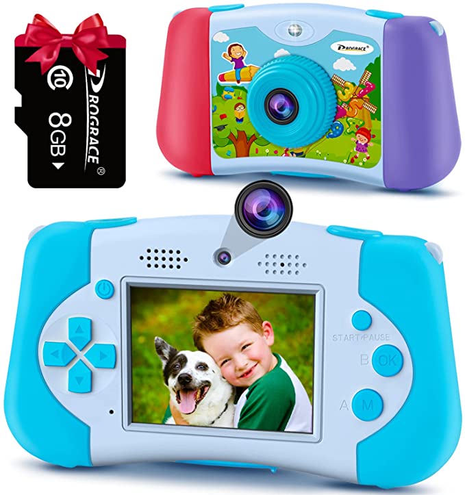Kids Camera Boys Toy Gift - Digital Video Camera Children's Dual Cameras Selfie Photography Electronic Games Camera for Kids Aged 3 4 5 6 7 9 10 Boys Girls Birthday Presents MP3 Player with 8G Card