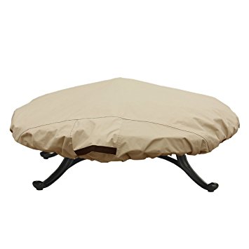 Porch Shield 100% Waterproof 600D Heavy Duty Patio Fire Pit Cover Fit Round Upto 60"D, Light Tan
