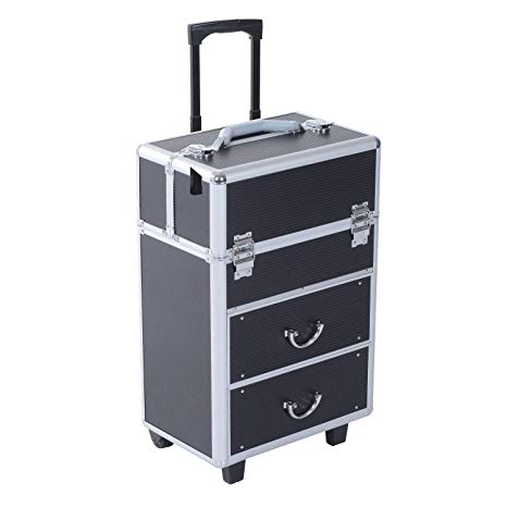 Soozier 4 Tier Lockable Cosmetic Makeup Train Case with Extendable Trays - Black