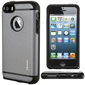 IPhone 5 Case,iPhone 5S Case,ykooe (Elegant Series) Classical Dual Layer Rugged Shockproof Hybrid Protective Case With Dust Plug Cover for Apple iPhone SE 5 5S (Gray)