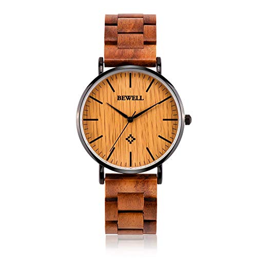 BEWELL Ultra Thin Wooden Watch Fashion Minimalist Analog Quartz Wrist Watches for Men/Women