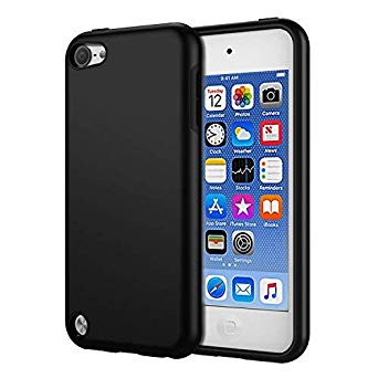 KELIFANG Case Compatible with iPod Touch 6 and 5, Ultra Slim Full Body Protective Case with Dual Layer Shockproof TPU Bumper Hard Back Cover Compatible with 6th/5th Generation, Black