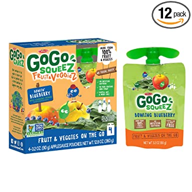 GoGo squeez fruit & veggieZ, Apple Blueberry Spinach, 3.2 Ounce (48 Pouches), Gluten Free, Vegan Friendly, Unsweetened, Recloseable, BPA Free Pouches