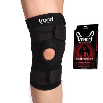 Venom Breathable Neoprene Knee Brace Support with Open Patella   Exercise Guide - Perfect for Runners, ACL, Meniscus, Arthritis, Tendonitis, Sports - 4 Sizes - Black - Single