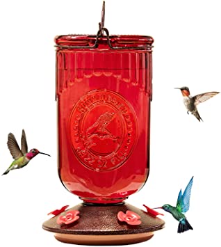Nature's Rhythm Bird Feeder Vintage Red Antique Glass 5 Feeding Stations Glass Hummingbird Feeders 22 Ounces Nectar Capacity Per Feeder