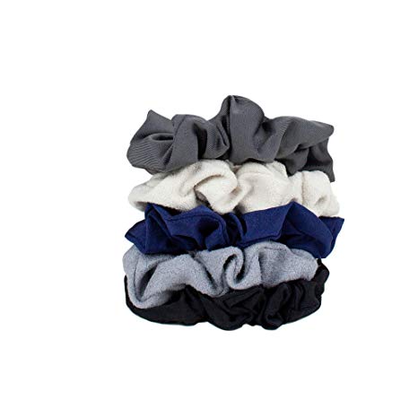 Hair Scrunchies for Women- 5 pack- Includes Velvet Scrunchies for Ponytails, Braids and Buns (Black/Grays)