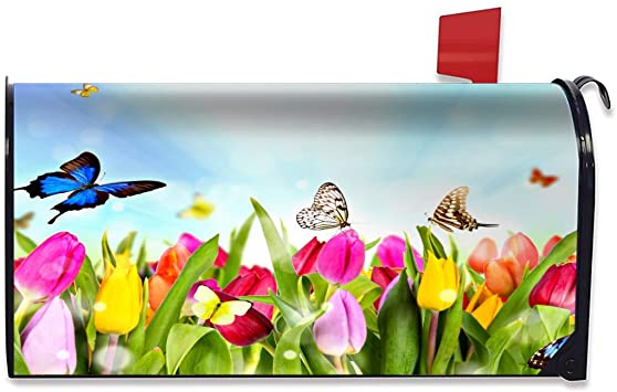Mailbox Covers, Spring Floral Butterflies Magnetic Mailbox Wraps Post Letter Box Cover Standard Size 20.8”(L) x 18”(W) for Garden Yard Decor