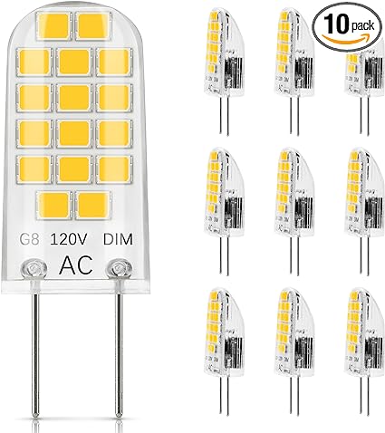 DiCUNO G8 LED Bulb Dimmable, 2W 20W Equivalent, Natural White 4000K, T4 G8 Bi-Pin Base Light Bulbs for Under Cabinet Light, Puck Light, 120V, 10-Pack