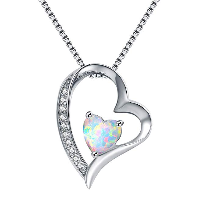 Outop 18k White Gold Plated Heart Shap Opal Pendent Necklace for Women