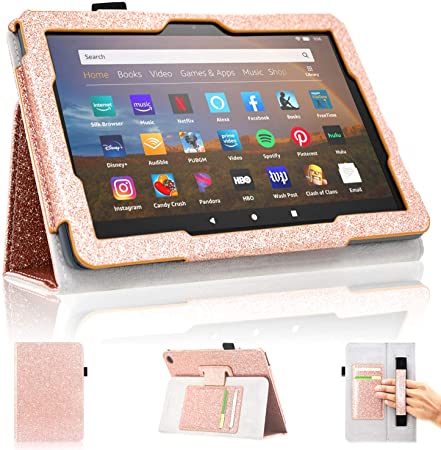 ACdream Case for All-New Fire HD 8 and Fire HD 8 Plus(10th Generation tablet, 2020 release), (NOT FIT Fire HD 8 Tablet 7th and 8th Generation, 2017 and 2018 Release), Folio Leather Cover with Auto Wake Sleep, Glitter Rose Gold