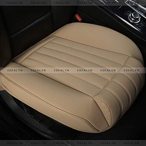 EDEALYN (1 PCS) Car Seat Cover Width20.86 by deep 20.86 inches PU Leather Auto Bottom Seat Protector Cover with Comfort Leg Support Pillow Fit Most Front Driver Seat (Beige with Leg Rest)