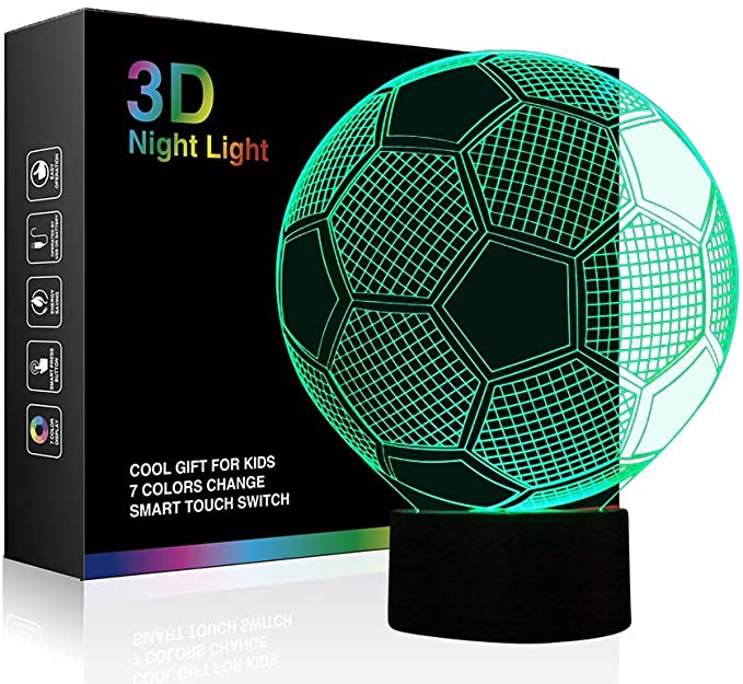 Soccer Night Light for Kids 3D Football Nightlight Lamp 7 LED Colors Changing Touch Table Desk Lamps Decoration Lighting Toys Gifts Idea Birthday Holiday Xmas Gifts Sports Theme Fans