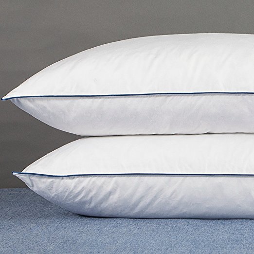 Set of 2, YSTHER Goose Down and Feather Pillows, Double Fabric, 100% Cotton, Standard / Queen Size