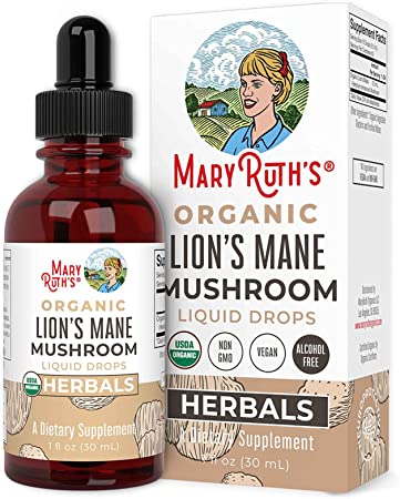 USDA Organic Lion's Mane Mushroom by MaryRuth's | Nervine Neuroprotective Herbal Liquid Drops | Non-GMO, Vegan, Alcohol Free Tincture, 1 oz, 60 Servings