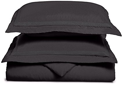 Super Soft Light Weight, 100% Brushed Microfiber, Full/Queen, Wrinkle Resistant, Black Duvet Cover with Peaks Embroidery Pillowshams in Gift Box