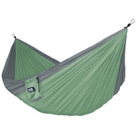 Alpha Double Camping Hammock - Lightweight Portable Rip Stop Nylon Parachute Hammock for Backpacking, Travel, Beach, Yard. Hammock Straps & Steel Carabiners Included