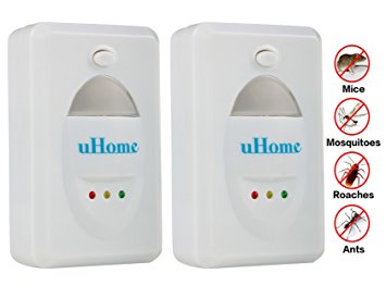 Pest Control Against Mouse, uHome Pest Repellent for Cockroach-Pest Repeller for Rodents-Pest Control Equipment for Insects-Ultrasonic Pest Control with Built in Night Light_Set of 2