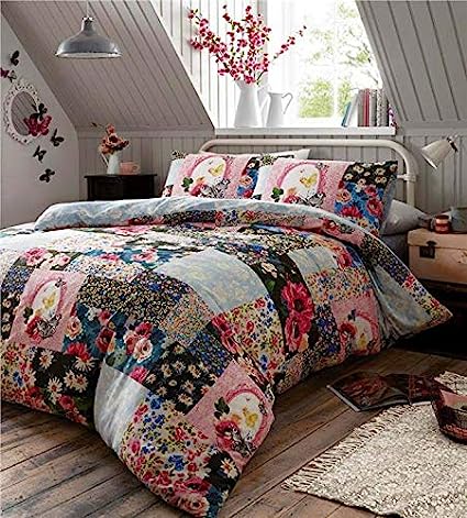 HOMEMAKER BEDDING ® Duvet Set Printed floral Patchwork Quilt Cover Bed Set (Double)