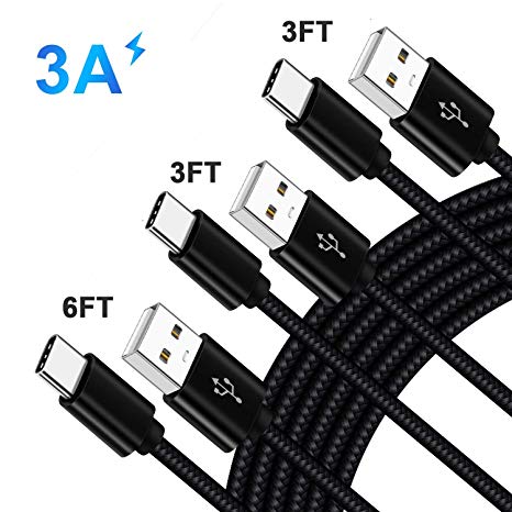 Charger Cord Cable for Samsung Galaxy Note 10 10 10E A10E A20 A50 Note10 S10 Plus S10E LG Stylo 4 5 Stylo5 V40 G8 Thinq,3A USB Type C Fast Charging Cell Phone Braided Wire 3-3-6 FT,Quick Charge 3.0