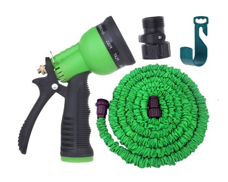 Expandable Garden Hose By Gardeniar 50ft Green , Strong , No Kink and Super Flexible -The Best Expanding Garden Hose for all your Watering Needs - Comes with a Free 8 Setting Spray Nozzle , Additional Shut-off Valve and Free Hose Hanger
