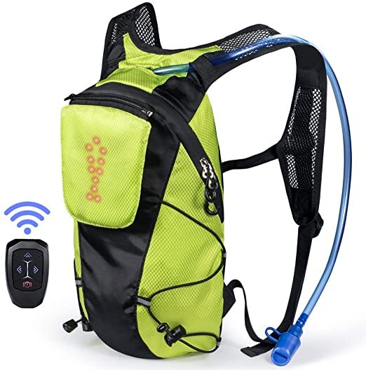 ECEEN LED Turn Signal Backpack Light Reflective Vest 18L Capacity Outdoor Sports Bag Flashing Warning Lamp Security Pack with 1L Bladder Bag & Wireless Remote Control for Safety Cycling