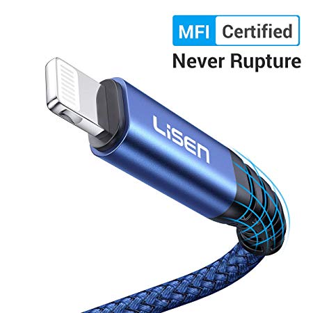 2-Pack LISEN iPhone Charger Cable 6ft, Apple MFi Certified Lightning Cable, Nylon Braided USB Fast Charging Cord Compatible with iPhone X/Xs Max/XR / 8/8 Plus / 7/7 Plus iPad, Blue