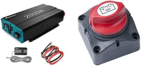 Renogy 2000W 12V Pure Sine Wave Battery Converter, ETL Listed with Built-in 5V/2.1A USB Port,and AC Hardwire Port Solar Power Inverter Bundle with BEP 701 Battery Switches - On-Off