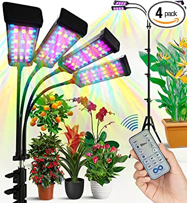 Everlasting Comfort Full Spectrum LED Grow Light - Programmable Indoor Plant Light 63" Tripod Stand, 7 Color, 11 Brightness, 6 Timer Modes - 4 Lamp Head Grow Lights for Indoor Plants, Seed Starting