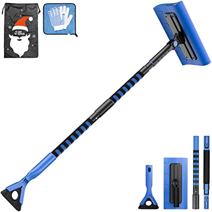 JOYTUTUS 47'' S-Type Snow Broom, Extendable Snow Brush with Foam Handle, 270° Rotatable Snow Cleaner for Car with Ice Scraper and Wiper Cleaner (Christmas Set)