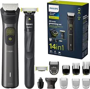 Philips Series 9000 - Tondeuse 14-en-1, OneBlade, coupe précise, contours nets, rasage pratique, trousse de toilette Premium, lame OneBlade supplémentaire (modèle MG9550/15)