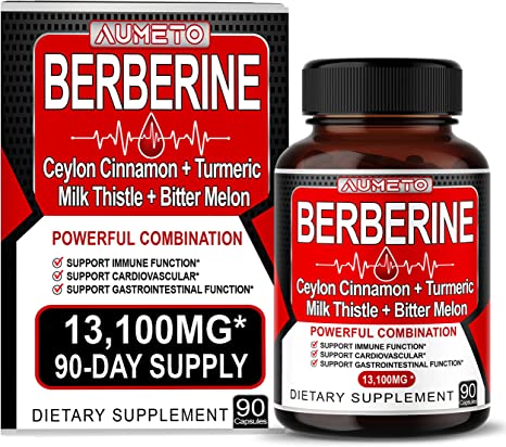 Berberine 13100mg with Ceylon Cinnamon Turmeric Milk Thistle Bitter Melon Maximum Potency Glucose Immune Cardiovascular Support - 90 Days Supply (90 Count (Pack of 1))