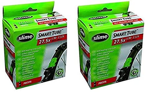 2 x Slime Bike Inner Tubes 27.5 x 1.90-2.125 650B Mountain Bikes Presta Valves - Slime Filled To Instantly Seal And Repair Punctures