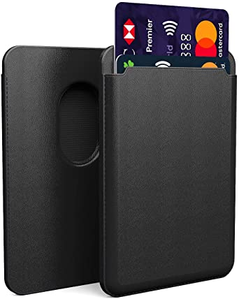 Leather Strong Magnetic Credit Card Wallets Holder MagSafe Magnet Wallet Case Compatible with iPhone 12 Pro Max Mini Magnetic Card Holder (Black)