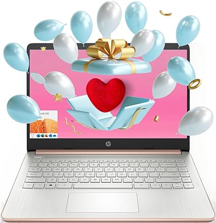 HP Essential Laptop, 14" HD Display, Intel Celeron N4120, 16GB RAM, 64GB eMMC, Webcam, HDMI, Wi-Fi, RJ-45, 1 Year Office 365, Windows 11 Home, Rose Gold