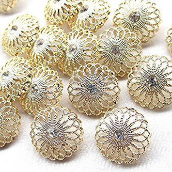 Chenkou Craft New 20pcs Gold Alloy Rhinestone Crytal Hollow Clothes Buttons 25mm Sewing Craft Lots