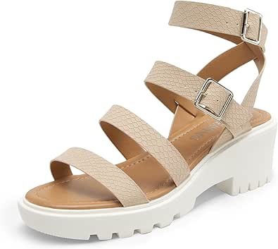 DREAM PAIRS Women's Platform Wedge Sandals, Comfortable Strappy Dressy Casual Summer Chunky Heel Sandals - Cute Buckle Ladies Summer Vacation Shoes