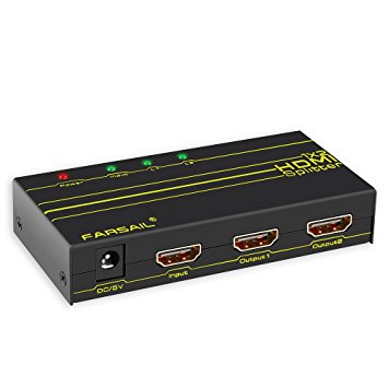 FarSail 1 to 2 HDMI Splitter Powered Amplified Signal Distributor Support 4K 2160p