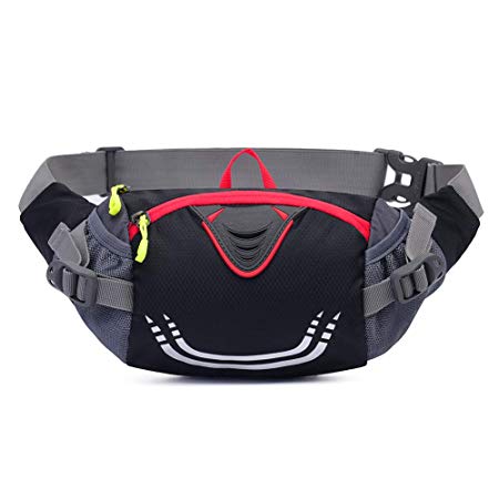 Xboun Fanny Pack with Water Bottle Holder Unisex Hiking Waist Bag - Adjustable Run Belt Storage Pouch with Zipper Pocket for Walking Running, Fits for iPhone/Galaxy Note