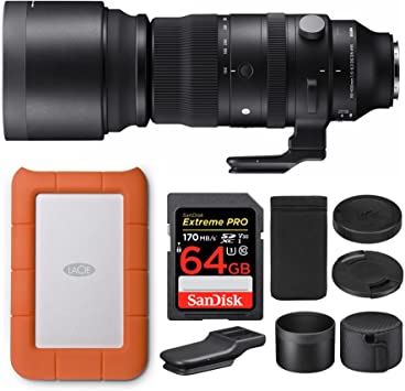 Sigma 150-600mm f/5-6.3 DG DN OS Sports Zoom Lens for Sony E with LaCie Rugged Mini 1TB Hard Drive and 64GB SD Card Bundle (3 Items)