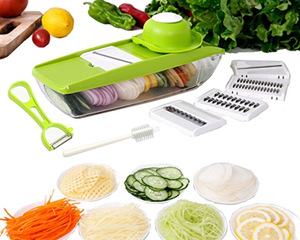 Edofiy Mandoline Slicer-Vegetable Grater Cutter For Potato Cucumber Onion Carrot With 5 Thickness Settings Interchangeable Stainless Steel Blade, Safety Food Holder,Vegetable Peeler