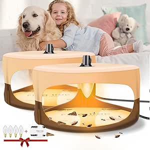 Indoor Sticky Flea Trap, Flea Trap with 2 Glue Discs Odorless Non-Toxic Natural Flea Killer Trap Pad Bed Bug Trap Light Bulb Pest Control for Home House Inside, Safe for Children Pet Dog Cat