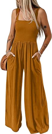 Dokotoo Women's Casual Loose Overalls Jumpsuits One Piece Sleeveless Wide Leg Long Pant Rompers With Pockets