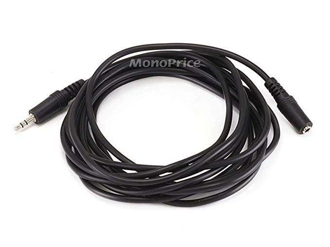 Monoprice 100649 12-Feet 3.5mm Stereo Plug/Jack M/F Cable, Black