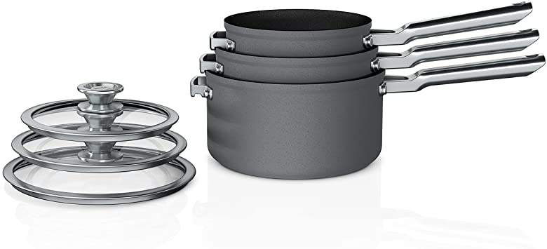 Ninja C56000 6-Piece Saucepan Set Foodi NeverStick Premium Cookware, Anti-Scratch Nest System, Slate Grey