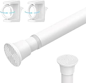 1PCS Spring Tension Curtain Rods 23 to 48 Inch White Tension Rod Spring Curtain Rod Short Curtain Rod Tension Adjustable Curtain Rods for Window, (With One Set Rod Holder)