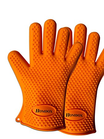 Homdox BBQ Grill Gloves,Silicone Oven Gloves,BBQ Grill Mitts, Oven & Baking Gloves & Kitchen Cooking Gloves (Orange)