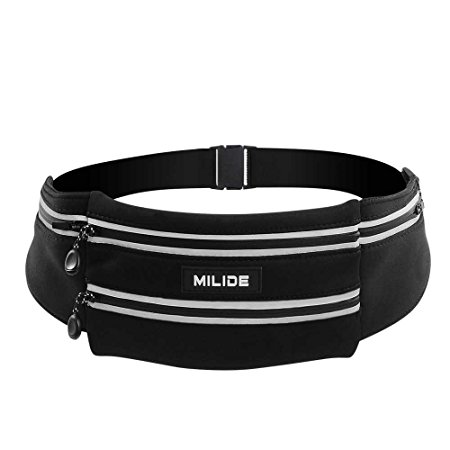 MILIDE Running Waist Bag Belt With Reflective Strips | Waterproof Canvas, Comfy Fit, Zipper Pockets & Adjustable Buckles | Fanny Pack For Men, Women, Hiking, Travel, Workouts, Sports, Training & More
