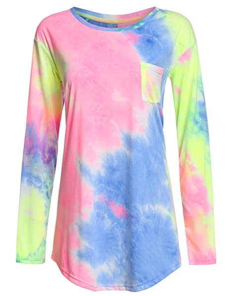 Romwe Swing Tunic Tops Long Sleeve Loose Fit Tie Dye Tee Tshirt