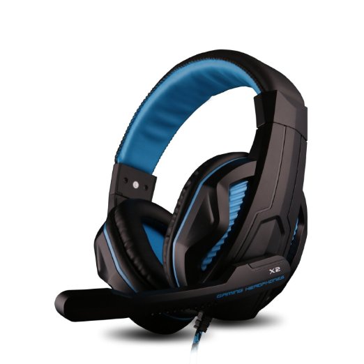 Gaming Headset Bengoo Comfortable Wired PC Stereo Gaming Headset Headband Gaming On-Ear Headphones with Microphone Control Remote-Blue